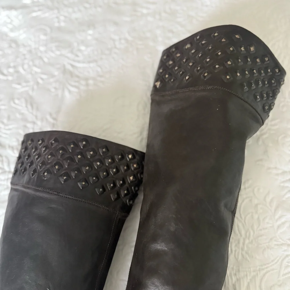 Alberto Fasciani Brown Leather Over the Knee Studded Riding Boots. Size …
